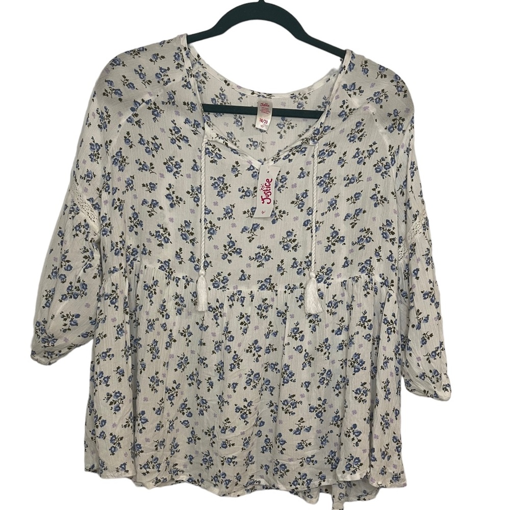 New Justice Girl’s Blue White Floral Shirt